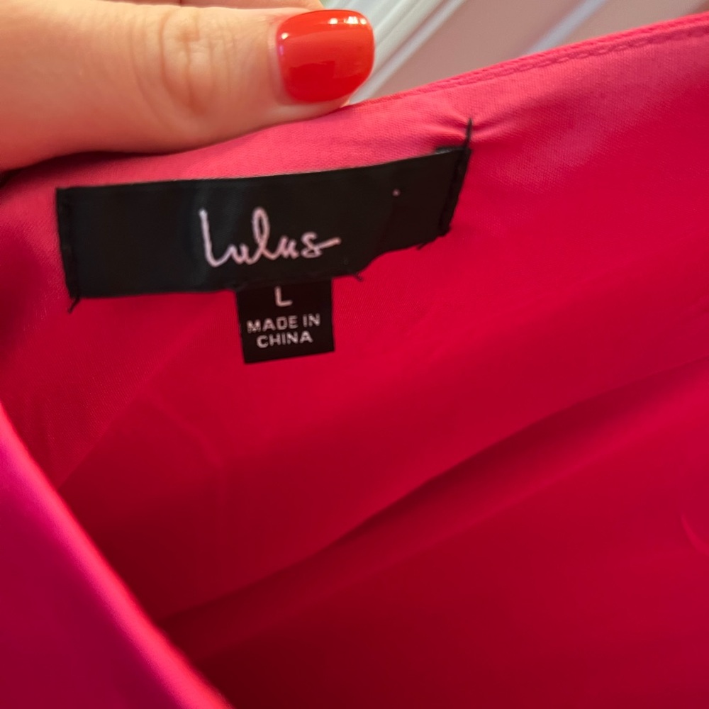 Lulus Beyond Classy Hot Pink Satin Halter Midi Dress - Size L - Picture 4 of 4